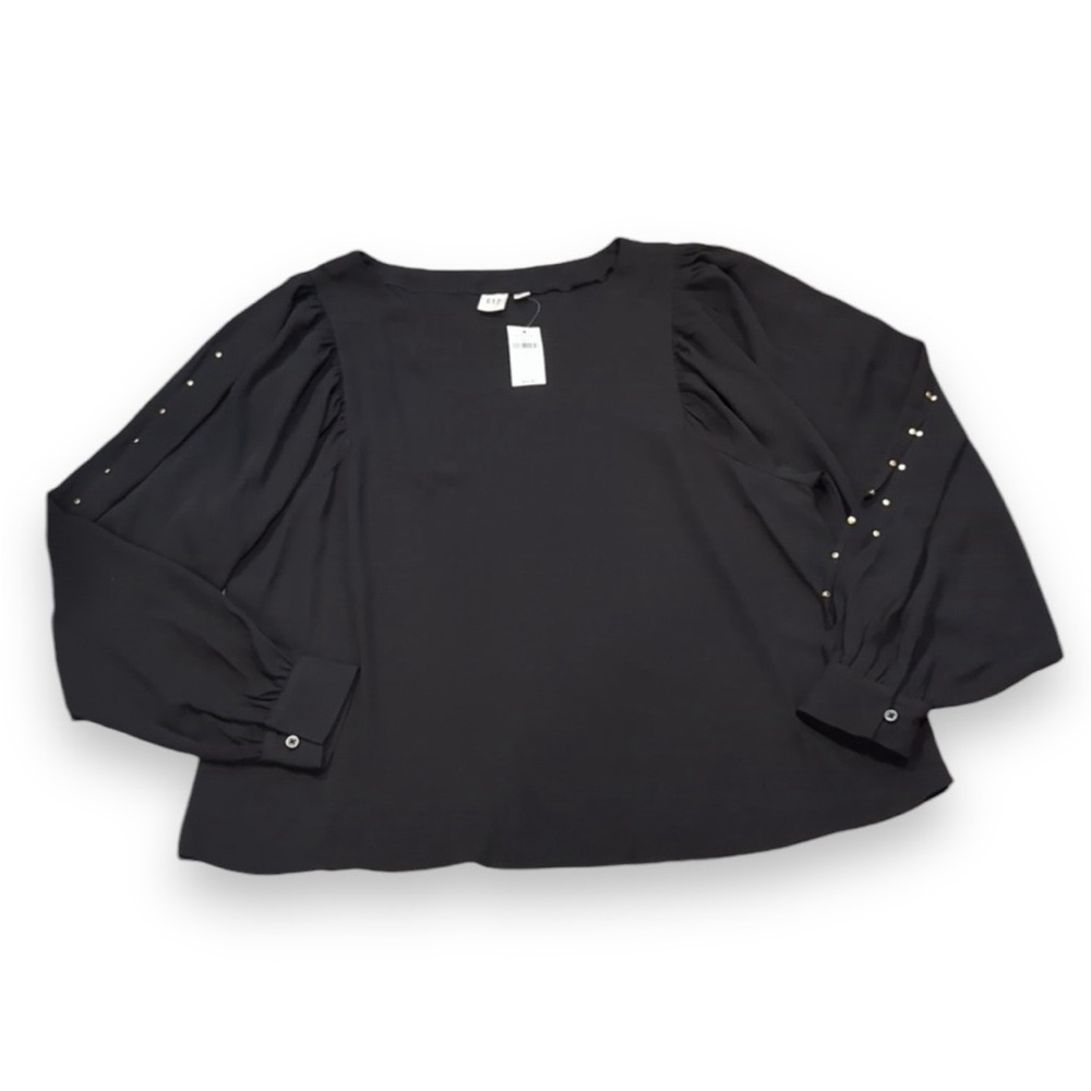 NEW Gap Women's Blouse Top Shirt Size L, Black, Slit Sleeve, Gold Nailhead NWT